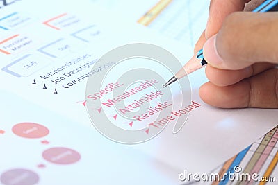 Engineer working on project basis with specific, measurable, attainable, realistic, timebound. Stock Photo