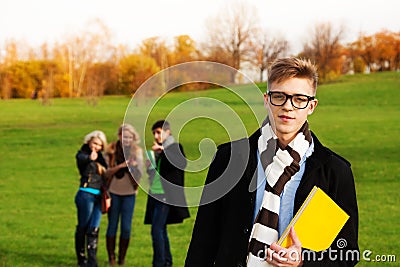 Smart student with friends Stock Photo
