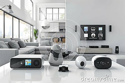 Smart surveillance integrates protective alarms for timely camera alerts in a connected home environment, utilizing expansive netw Cartoon Illustration