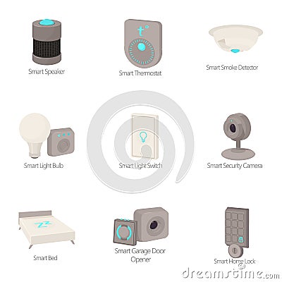 Smart system icons set, cartoon style Vector Illustration