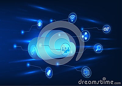 Smart technology circuit connected to cloud technology that sends data through a secure internet system On the back is a numeric Vector Illustration