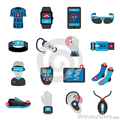 Smart Technology Flat Icons Set Vector Illustration