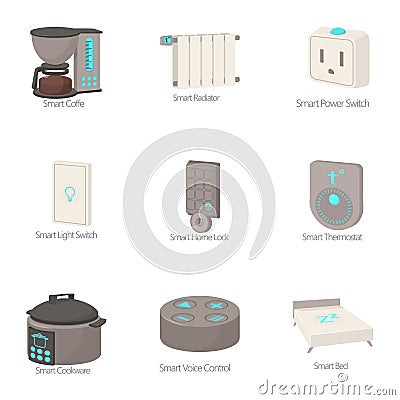 Smart technology icons set, cartoon style Vector Illustration