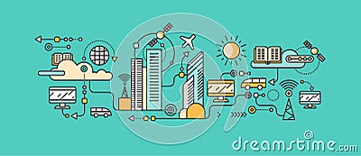 Smart Technology in Infrastructure of the City Vector Illustration