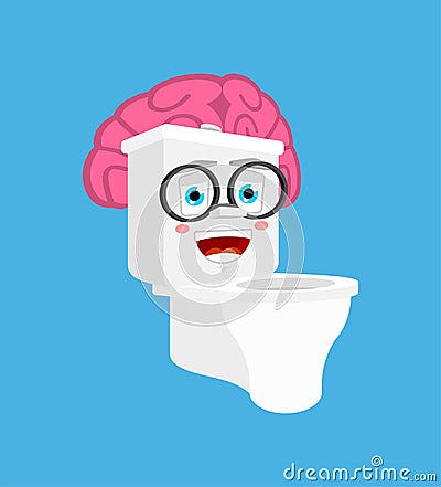 Smart Toilet bowl with brains isolated. lavatory Cartoon Style. toilet brainy Vector Vector Illustration