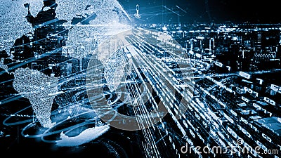 Smart transportation in tacit futuristic city with online traffic control system Stock Photo