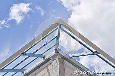 Smart truss roof trusses are commonly used in home construction. because it uses a lightweight structure It does not rust and is Stock Photo