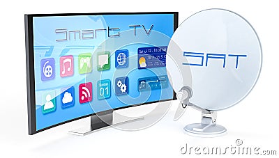 Smart tv with satellite dish Stock Photo