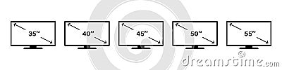 Smart TV vector icon. Set of diagonal sizes screen. Led television display. High resolution. Isolated vector. High quality Stock Photo