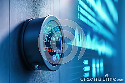 Smart utility meter provides real-time data display on energy usage and efficiency monitoring Stock Photo