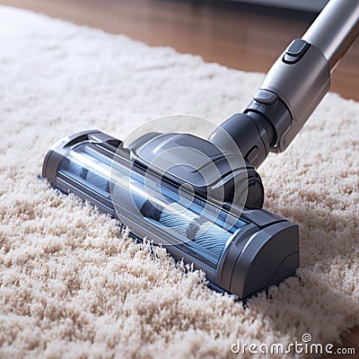 Smart vacuum technology Turbo brush cleans carpet leaving clean stripe Stock Photo