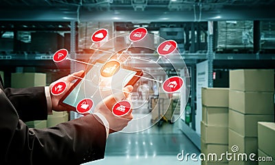 Smart warehouse management system with innovative internet of things technology Stock Photo
