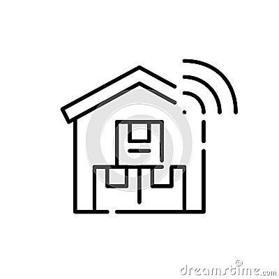 Smart warehouse. Parcel boxes and wi fi symbol. Pixel perfect, editable stroke Vector Illustration