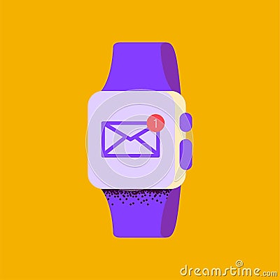 Smart watch concept with mail icon on its screen. Vector Illustration