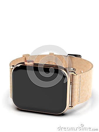 Apple Watch 4 style smartwatch, gold, black screen Editorial Stock Photo