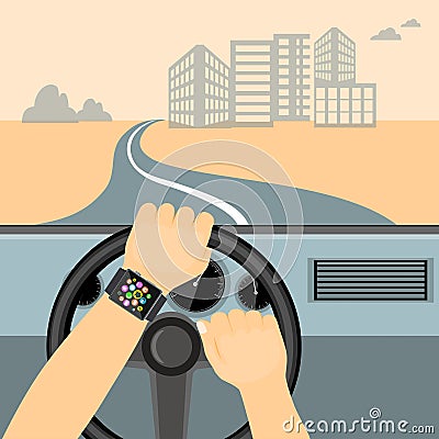 Smart watch on the driver hands Vector Illustration