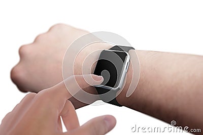 Smart watch on hand with blank screen for mockup Stock Photo