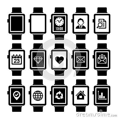 Smart Watch Icon Set. Vector Illustration