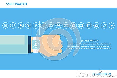 Smart watch and internet of things concept. Smart watch and smart home devices icons. Consumer and connected devices. Vector Illustration