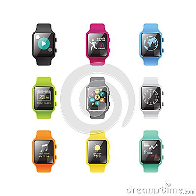 Smart watch isolated with icons full color concept. Vector Illustration Vector Illustration