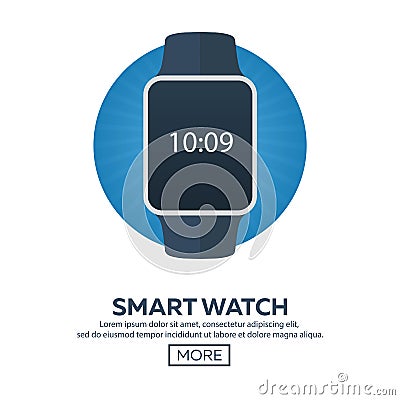 Smart watch isolated on white. Logo. Stainless silver . Vector with app. reflected surface. icon screen. face eps. Stock Photo