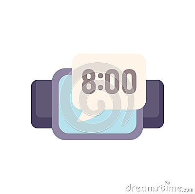 Smart watch is showing eight o'clock on screen with speech bubble notification Vector Illustration
