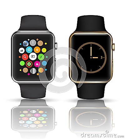 Smart watch silver and gold color. Vector Illustration