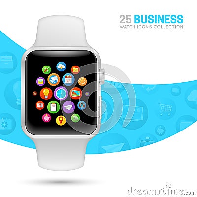 Smart watch with white wristband Vector Illustration