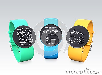 Smart watches with colorful watch bands Stock Photo