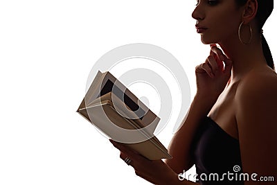 smart woman silhouette reading literature book Stock Photo
