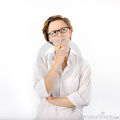 Woman Thinking Expression Stock Photo