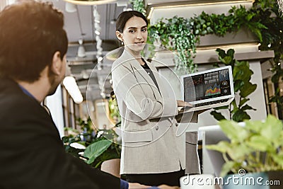 Smart women happy presentation her or report work represent with male teamwork in modern office Stock Photo