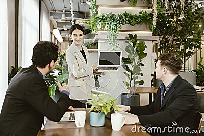 Smart women happy presentation her work with teamwork in modern office Stock Photo
