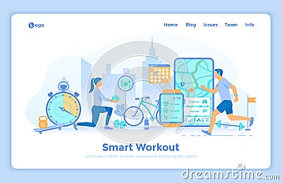 Smart Workout, Training, Fitness, Running. Fitness tracker app graphic user interface for smart watch and phone. Man and woman doi Vector Illustration