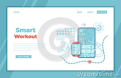 Smart Workout, Training, Fitness, Running, Sport. Fitness tracker app graphic user interface for smartwatch and mobile phone. Vector Illustration