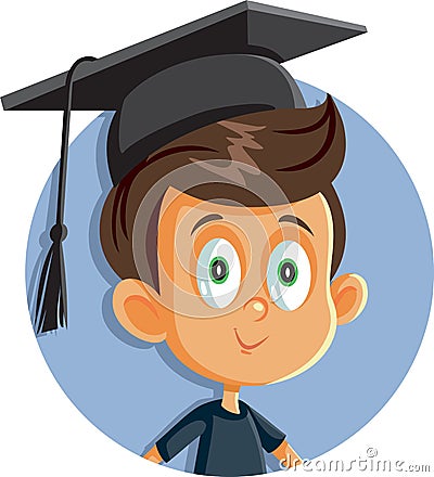 School Boy with Graduation Hat Vector Cartoon Vector Illustration