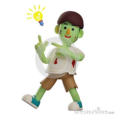 Smart Zombie 3D Cartoon Illustration having a good idea Stock Photo