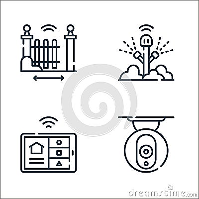 smarthome line icons. linear set. quality vector line set such as cctv, tablet, sprinkle Vector Illustration