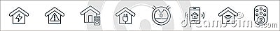 smarthome line icons. linear set. quality vector line set such as door lock, wifi, smartphone, robot vacuum cleaner, plug, Vector Illustration