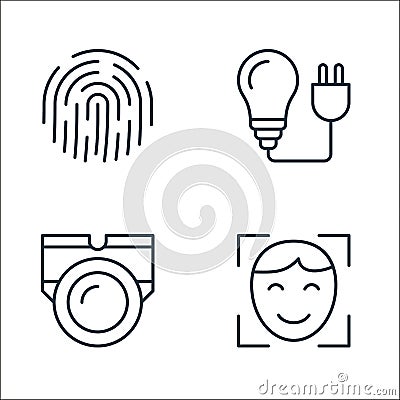 smarthome line icons. linear set. quality vector line set such as face scanner, cctv, bulb Vector Illustration