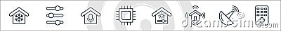 smarthome line icons. linear set. quality vector line set such as remote control, antenna, wifi, dimmer, chip, voice control, Vector Illustration