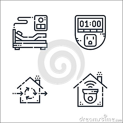 Smarthome line icons. linear set. quality vector line set such as surveillance, ventilation, timer Vector Illustration