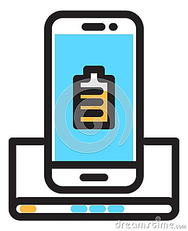 Smarthone with battery sign on station. Wireless charging concept Vector Illustration