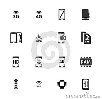 Smarthone specs simply icons Vector Illustration