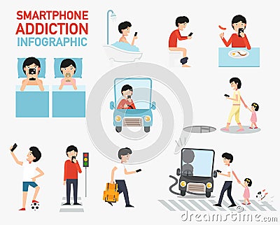 Smartphone addiction infographic.vector Vector Illustration