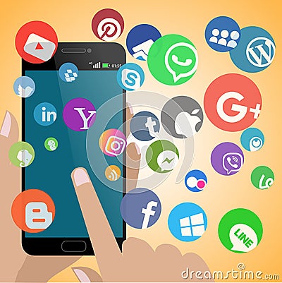 Smartphone with all social network Editorial Stock Photo