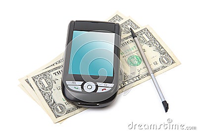 Smartphone and american currency Stock Photo