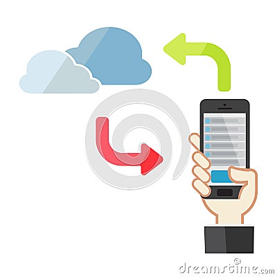 Smartphone android or iphone and online cloud storage Cartoon Illustration