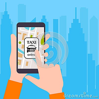 The smartphone with the application of services of a city taxi Vector Illustration