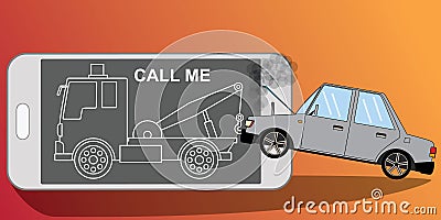 Smartphone apps. Towing truck Vector Illustration